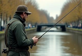 Angler casting on Regent's Canal, London